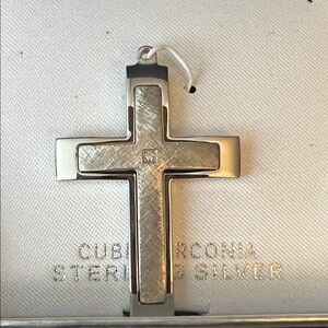 Sterling Silver Cross Pendant with Cubic Zirconia Accent